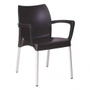 Stacking arm chair for indoor and outdoor use.