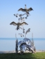 Preview: Cormorant couple garden sculpture made in stainless steel height 270 cm.