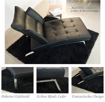 Preview: Chaiselongue Leder Schwarz