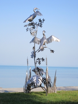 Cormorant pair artwork stainless steel