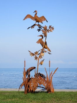 Cormorant pair artwork rusty iron