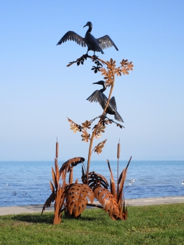 Garden artwork cormorant pair black