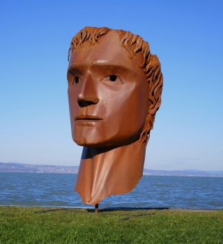 Big head sculpture men rusty iron