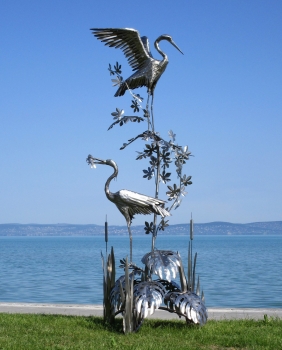 XXL heron pair garden sculpture rusty