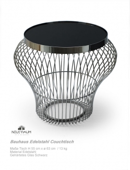 Bauhaus Couchtisch Kaffeetisch Aus Edelstahl M Geharteter Schwarzer Glasplatte Ebay