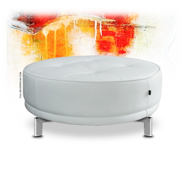 Round leather ottoman white