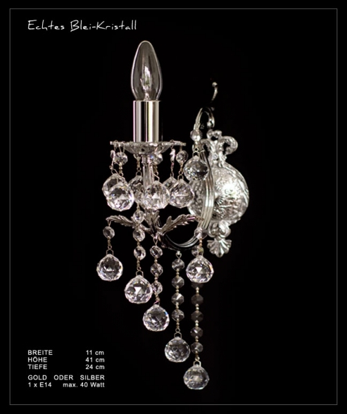 Crystal wall light silver