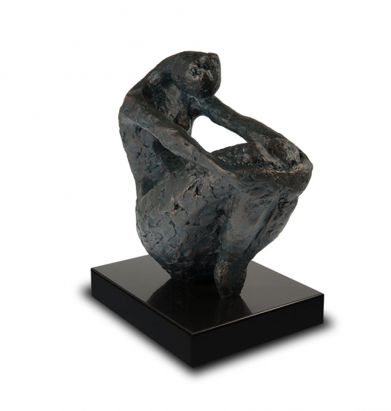 Abstrakte weibliche Skulptur Statue "La Pensèe". Sockel schwarzer Marmor.