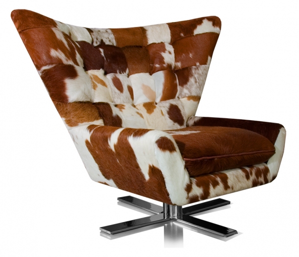 Cow skin swivel chair brown white