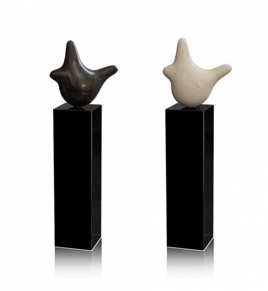 Vollmassive abstrakte Marmor Skulptur wahlweise mit weißen o. schwarzen Naturstein. Gewicht 45 kg