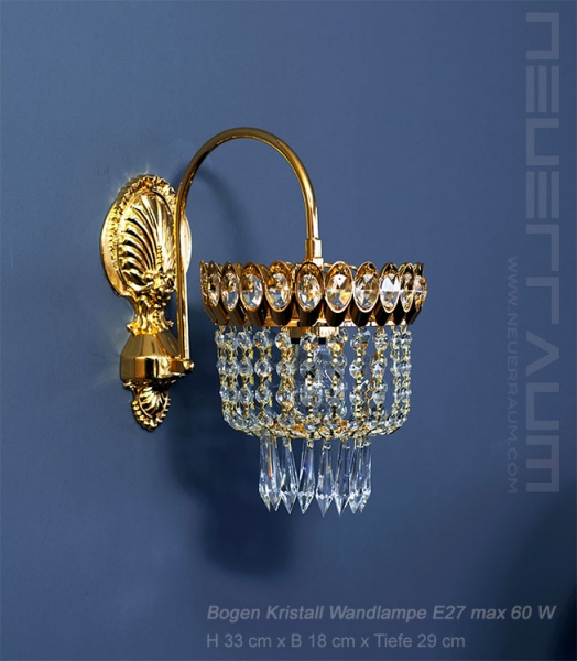 Bogen Kristall Wandlampe mit Echt-Kristall in Goldfarben - Zauberhaft