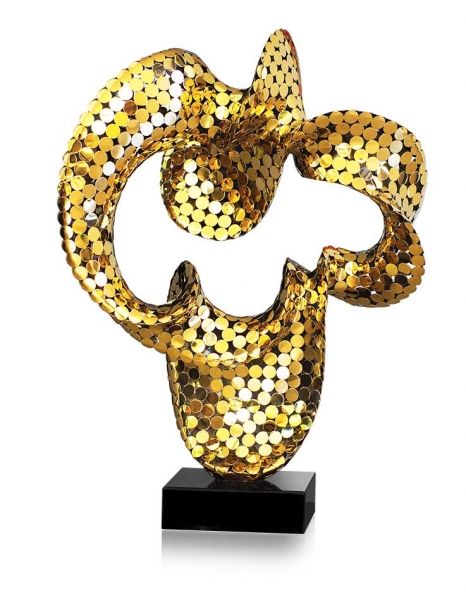Große moderne abstrakte Edelstahl Skulpturen Goldfarben platiniert.