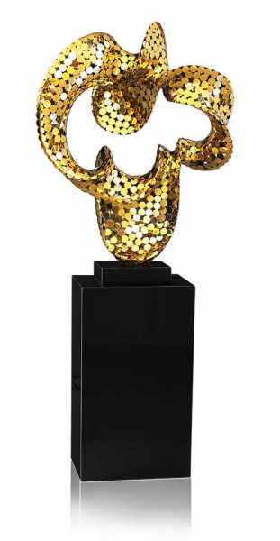 Große moderne abstrakte Edelstahl Skulpturen Goldfarben platiniert.