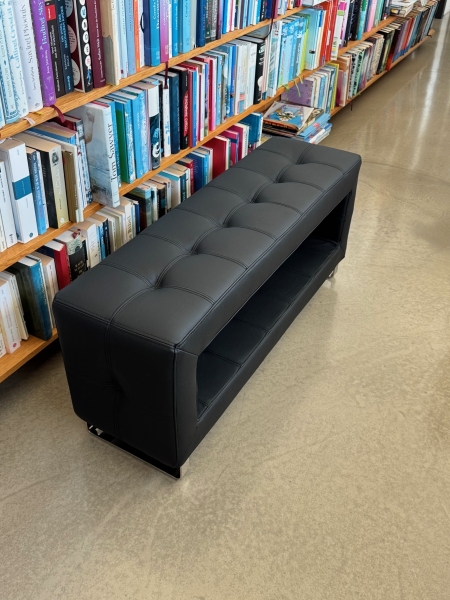 Thin storage black leather bench