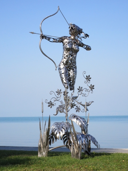 Life size Artemis sculpture in wildlife