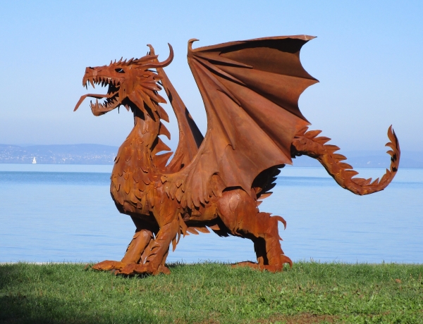 Huge dragon sculpture rusty with wings