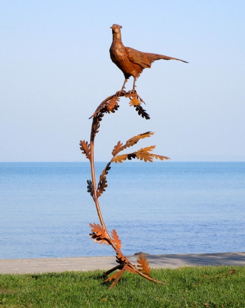 Pheasant rusty garden sculpture