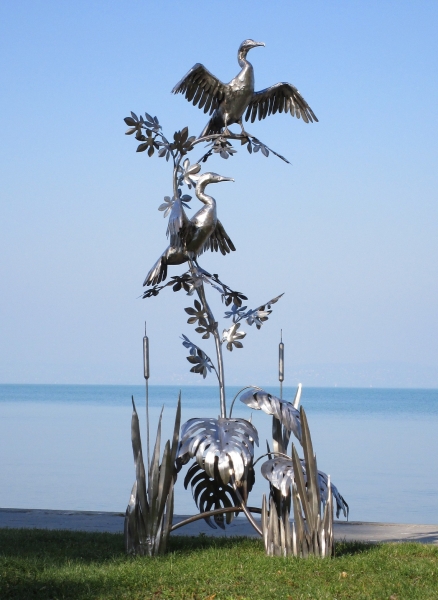 Huge cormorant artwork stainless steel