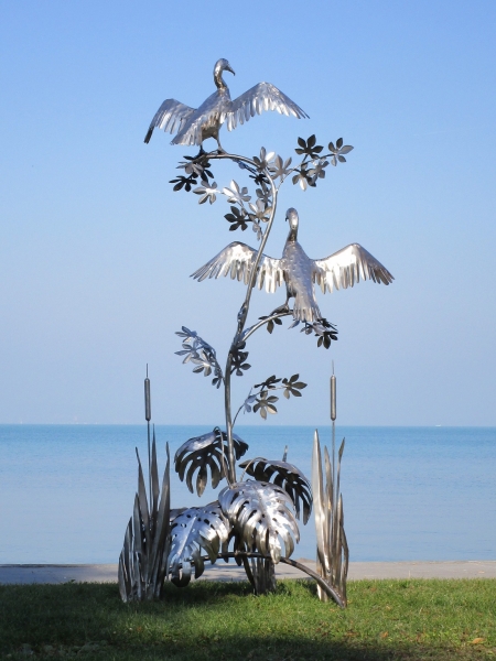 XXL Garden artwork cormorant steel