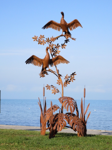 Cormorant couple garden sculpture rusty