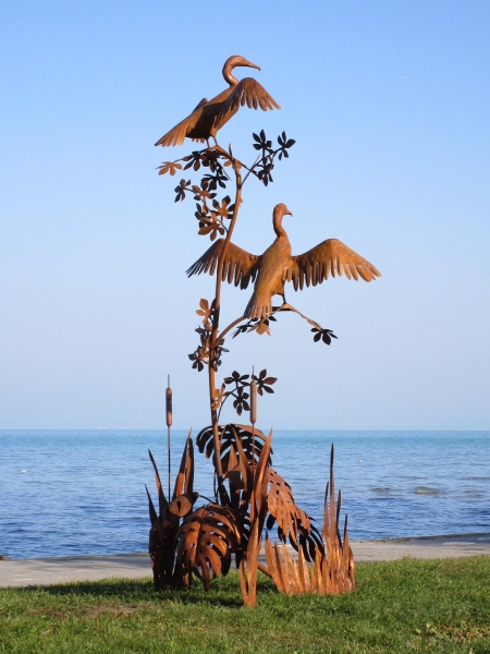 Pair of cormorant garden artwork