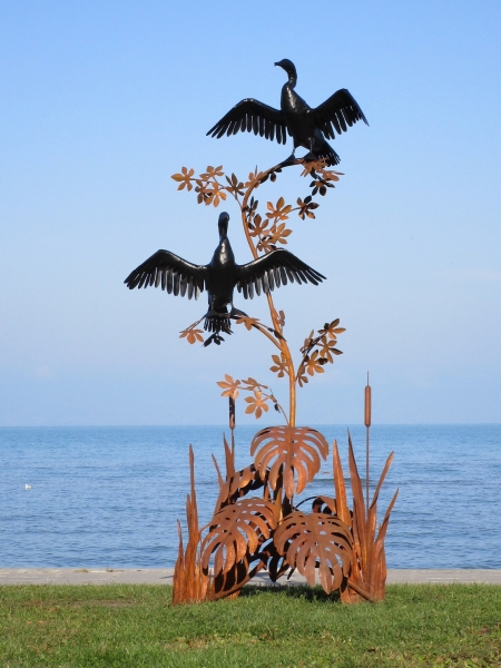 Cormorant pair garden art