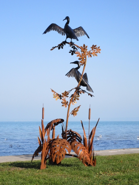Garden artwork cormorant pair black