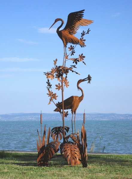 XXL heron pair garden sculpture rusty