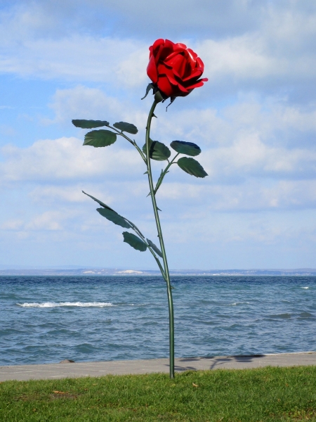 Garten Kunstwerk Rose Edelstahl lackiert