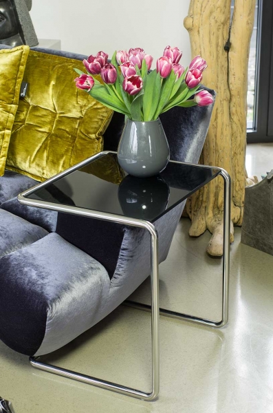 Bedside table black glas